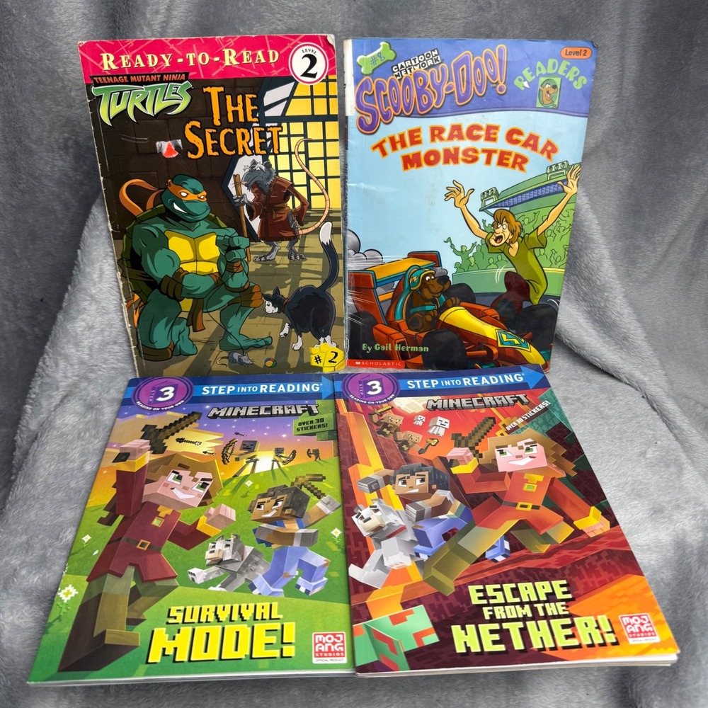 Lot of 4 Kids Books Minecraft TMNT Scooby-Doo Step into Reading Level 2 3